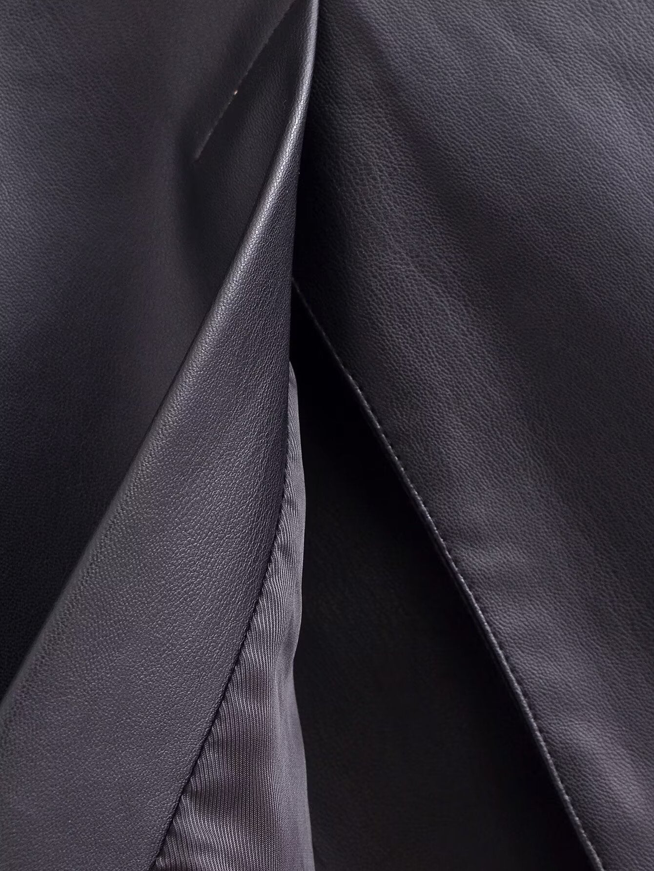 Faux Leather Long Sleeve Overcoat