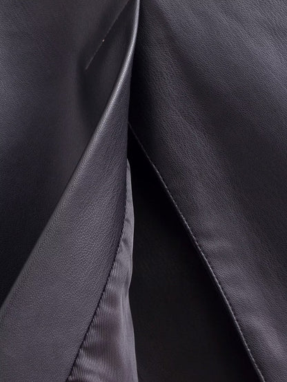 Faux Leather Long Sleeve Overcoat