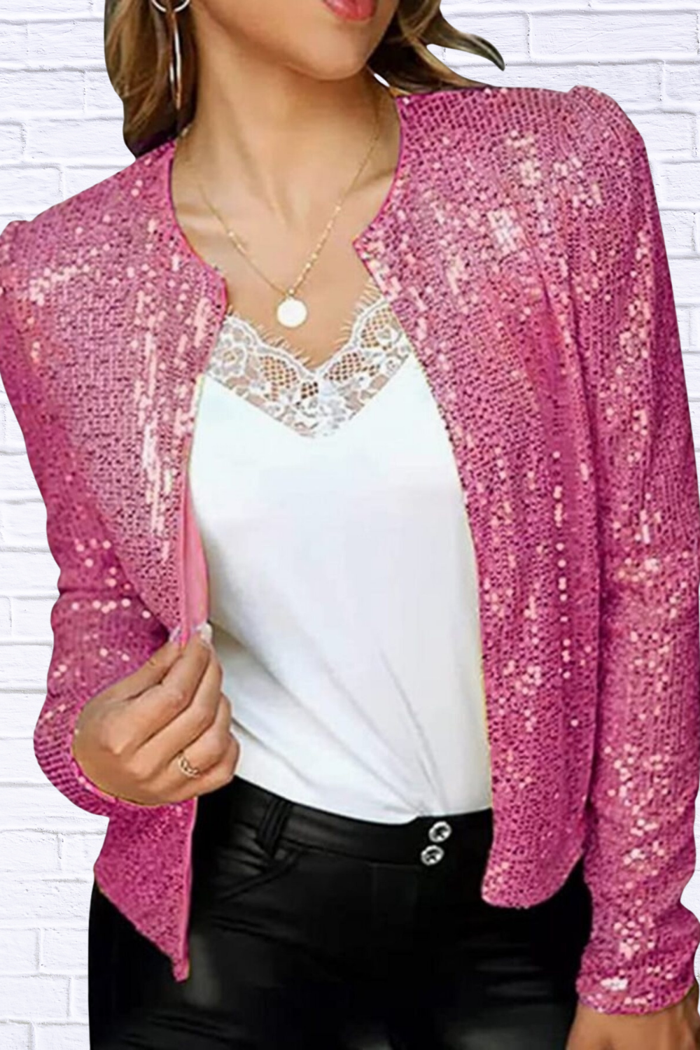 Full Size Sequin Long Sleeve Jacket Plus Size