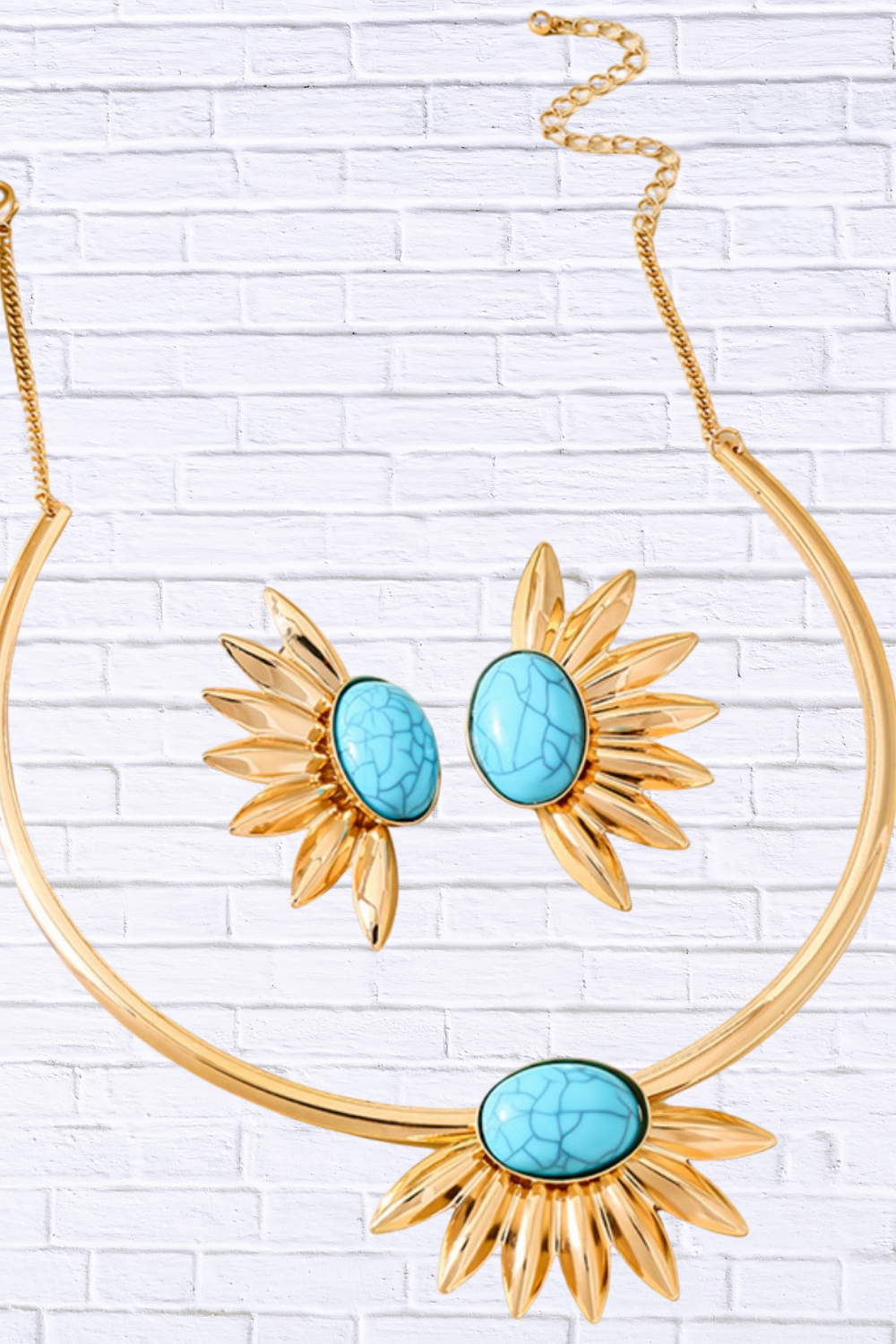 Turquoise Sunflower Necklace and Earrings Jewelry Set
