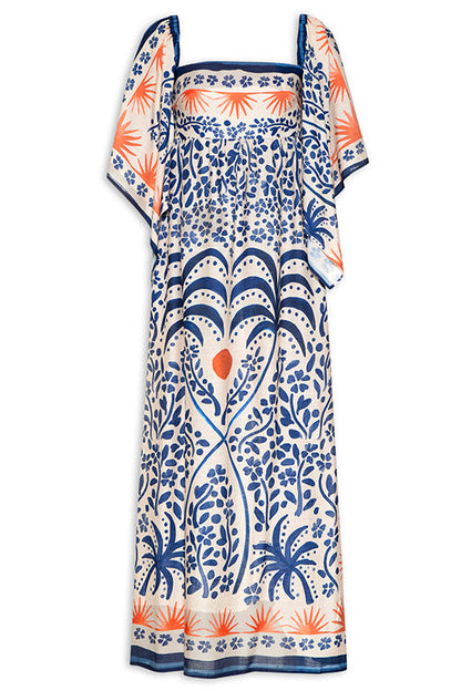 Rosiedress Square Collar Flutter Sleeves Printed Maxi Vacation Dress