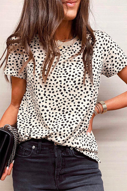 Short Sleeve Printed Sweet T-shirt Apricot