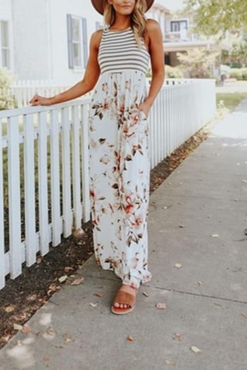 Rosiedress Stripes Splice Floral Printed Maxi Dress