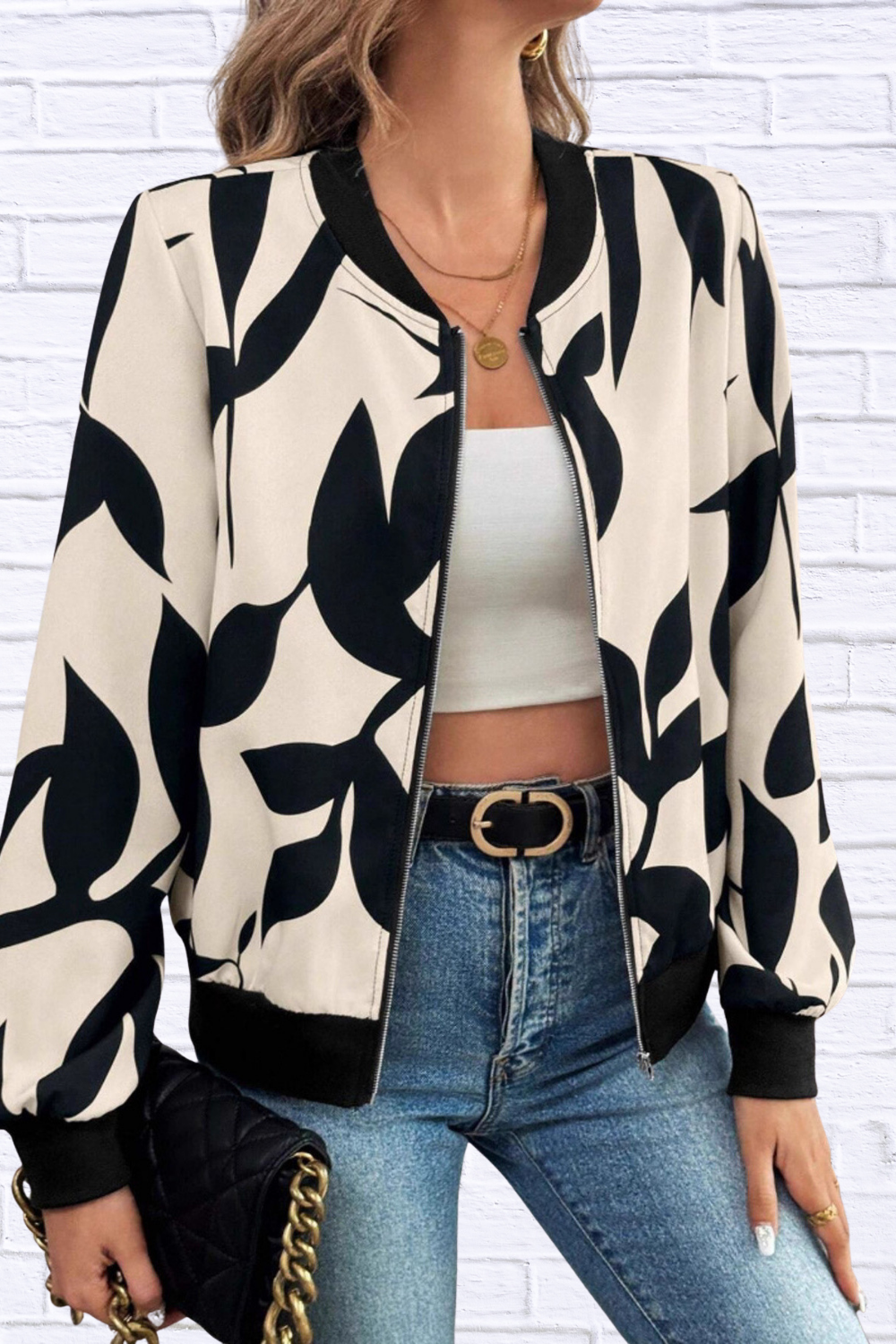 Printed Zip Up Long Sleeve Jacket