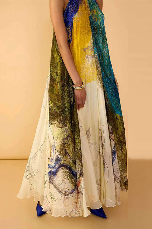 Halter Neck Sleeveless Printed Dress