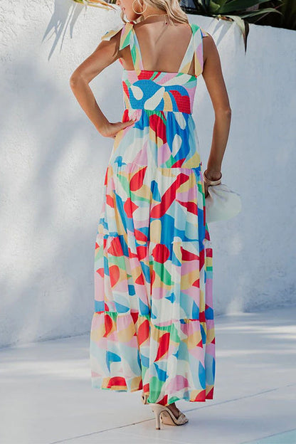 Rosiedress Bow Shoulder Ruffle Tiered Printed Flowy Maxi Cami Dress