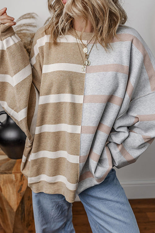 Rosiedress Long Sleeves Color Block Striped Oversized Sweatshirt