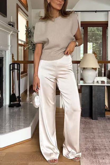 High Rise Straight Leg Satin Pants