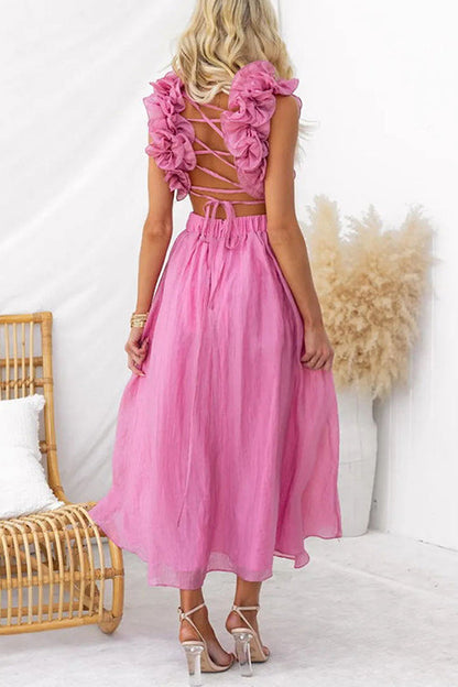 Rosiedress Back Lace-up Ruffle Trim Sleeveless Maxi Dress