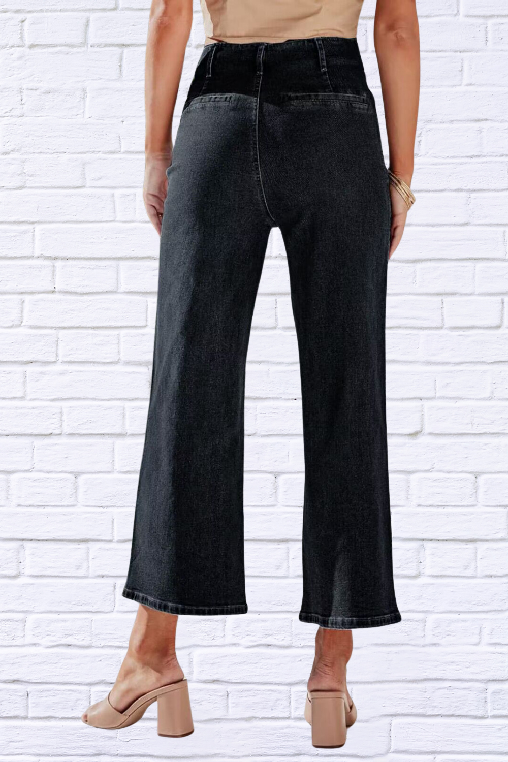Button Fly Cropped Wide Leg Jeans