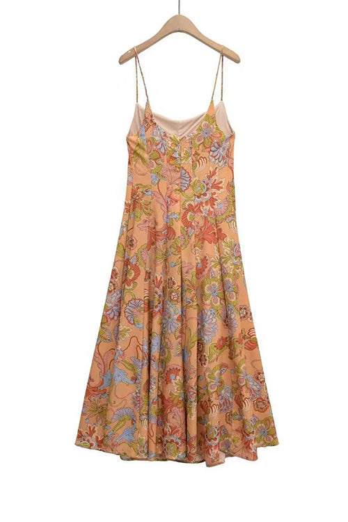 Spaghetti Strap Floral Print Chiffon Maxi Dress