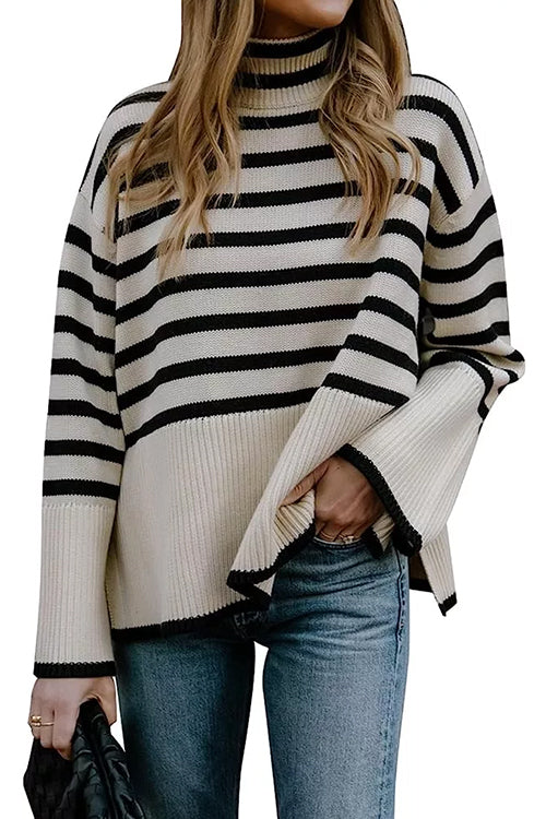 Rosiedress Turtleneck Side Split Striped Sweater