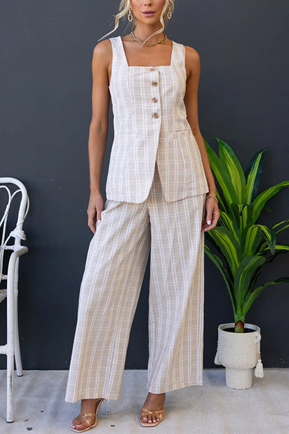 High Waist Wide Leg Pocketed Plaid Pants Plaid