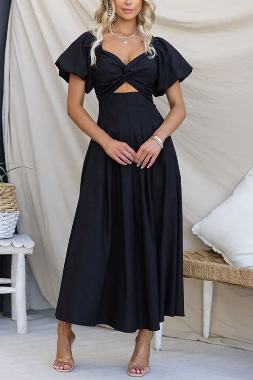 Rosiedress Twist Front Puff Sleeves Cut Out Pocketed Maxi Dress