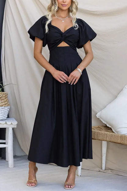 Rosiedress Twist Front Puff Sleeves Cut Out Pocketed Maxi Dress