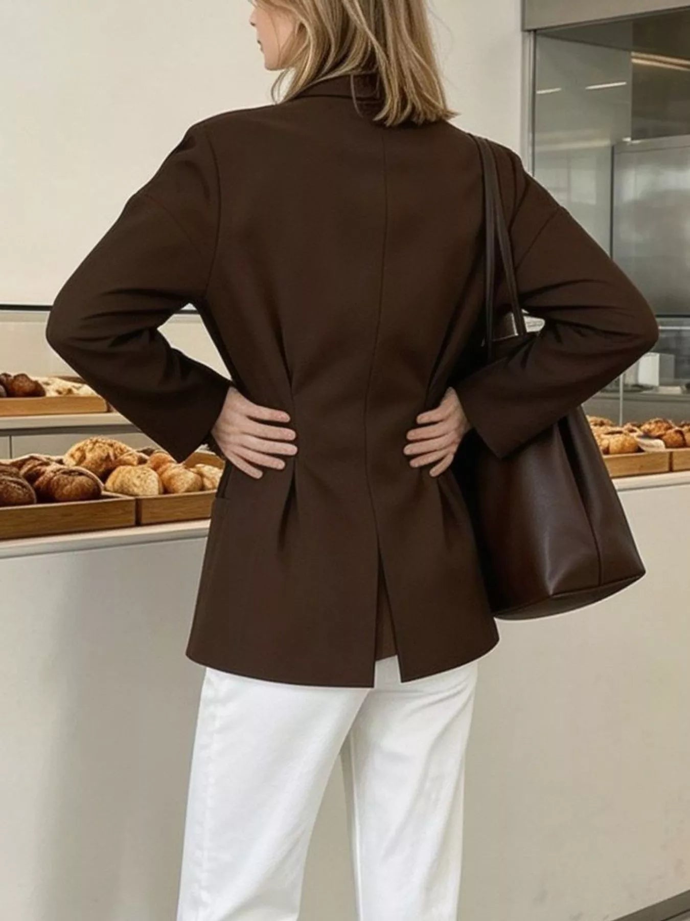 Pleated Waist Blouse with Button Detail