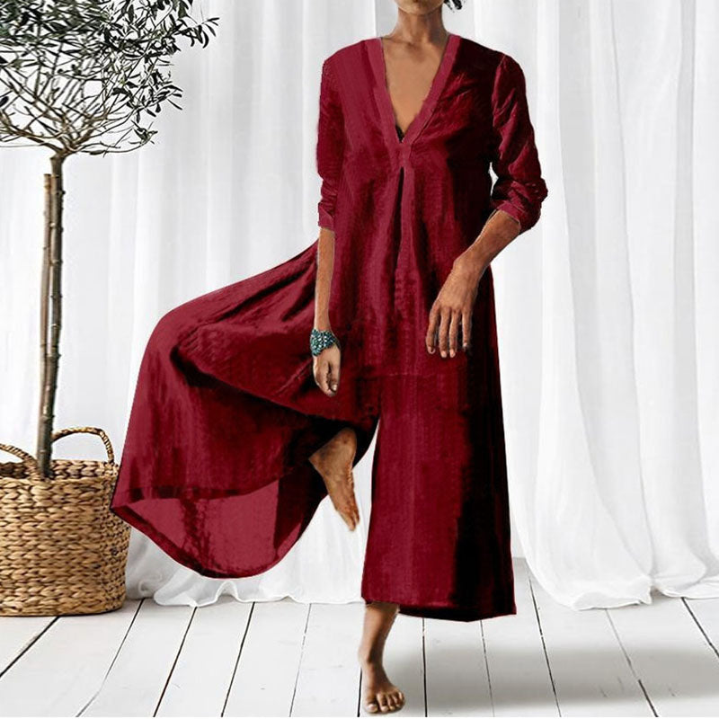 Loose V-neck Long Sleeves Jumpsuit