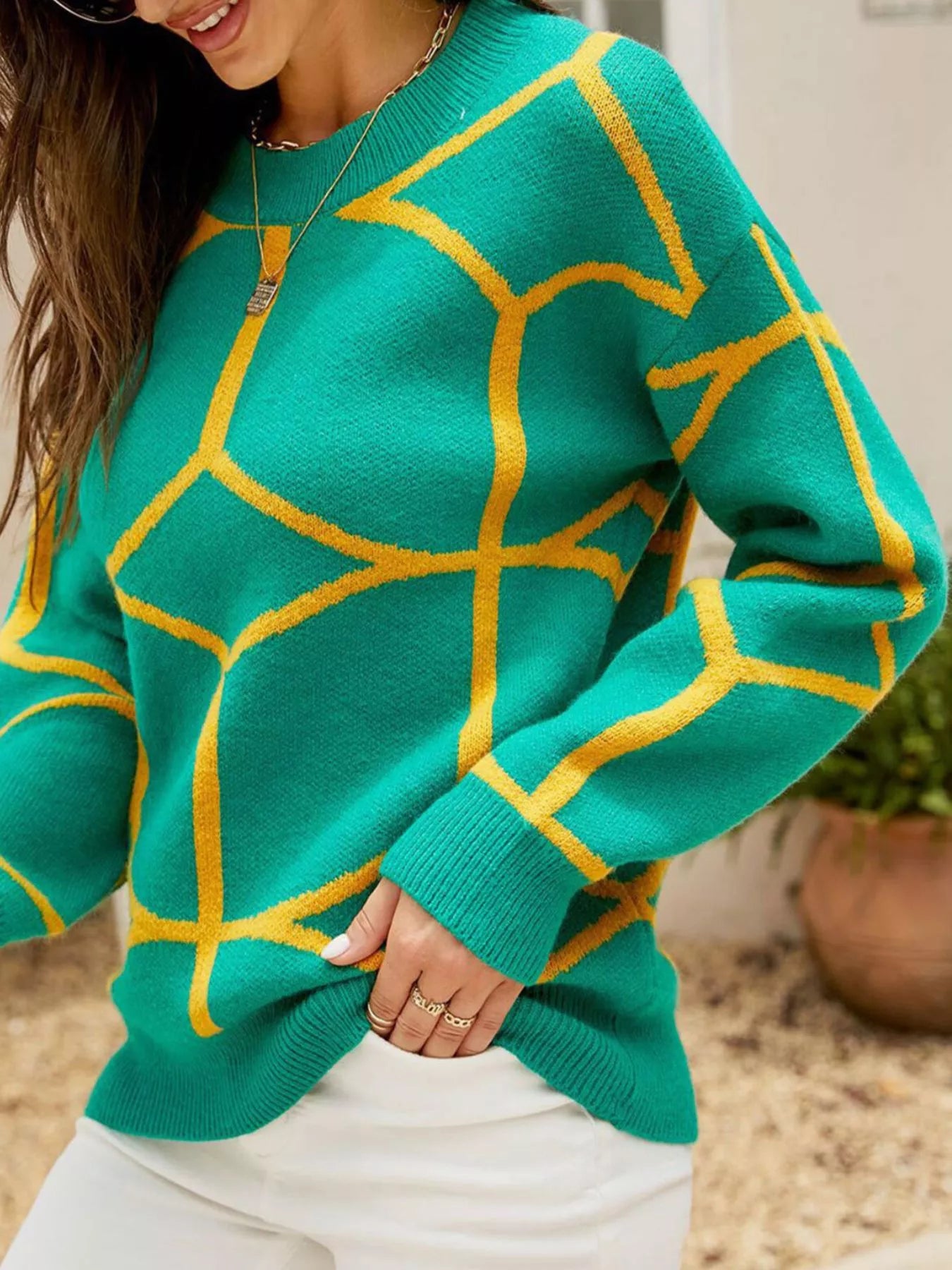Geometric Pattern Crew Neck Sweater