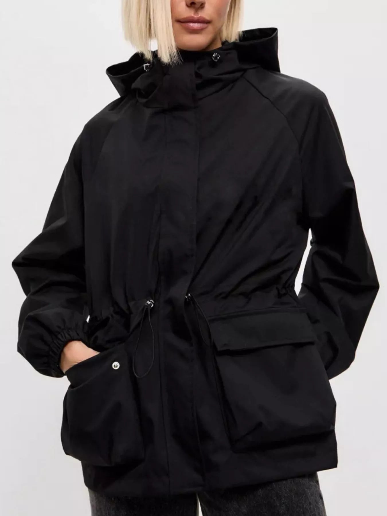 Drawstring Waist Hooded Windbreaker Outerwear