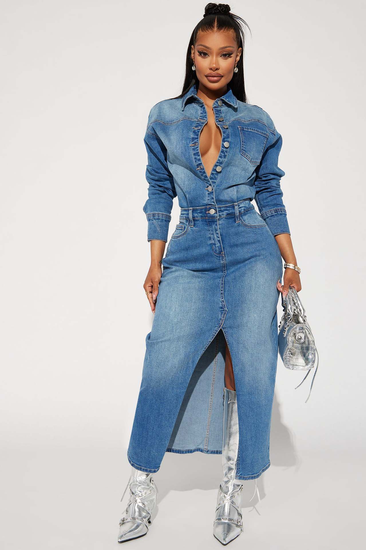 Denim Long Sleeve Trench Coat Dress