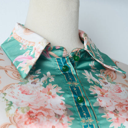 Green Vintage Print Two Piece Set