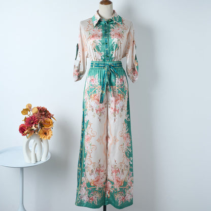 Green Vintage Print Two Piece Set