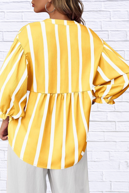 Striped Button Front Notched Blouse