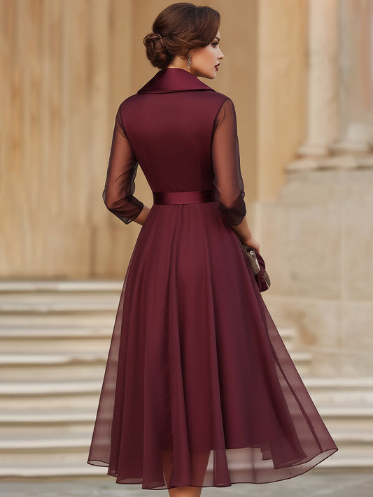 Elegant Wrap Midi Dress With Sheer Sleeves