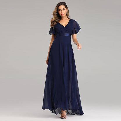 Elegant V Neck Solid Evening Dress