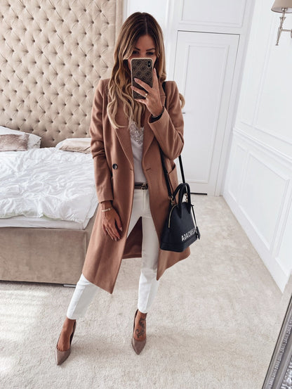 Double Pocket Woolen Long Sleeve Coat