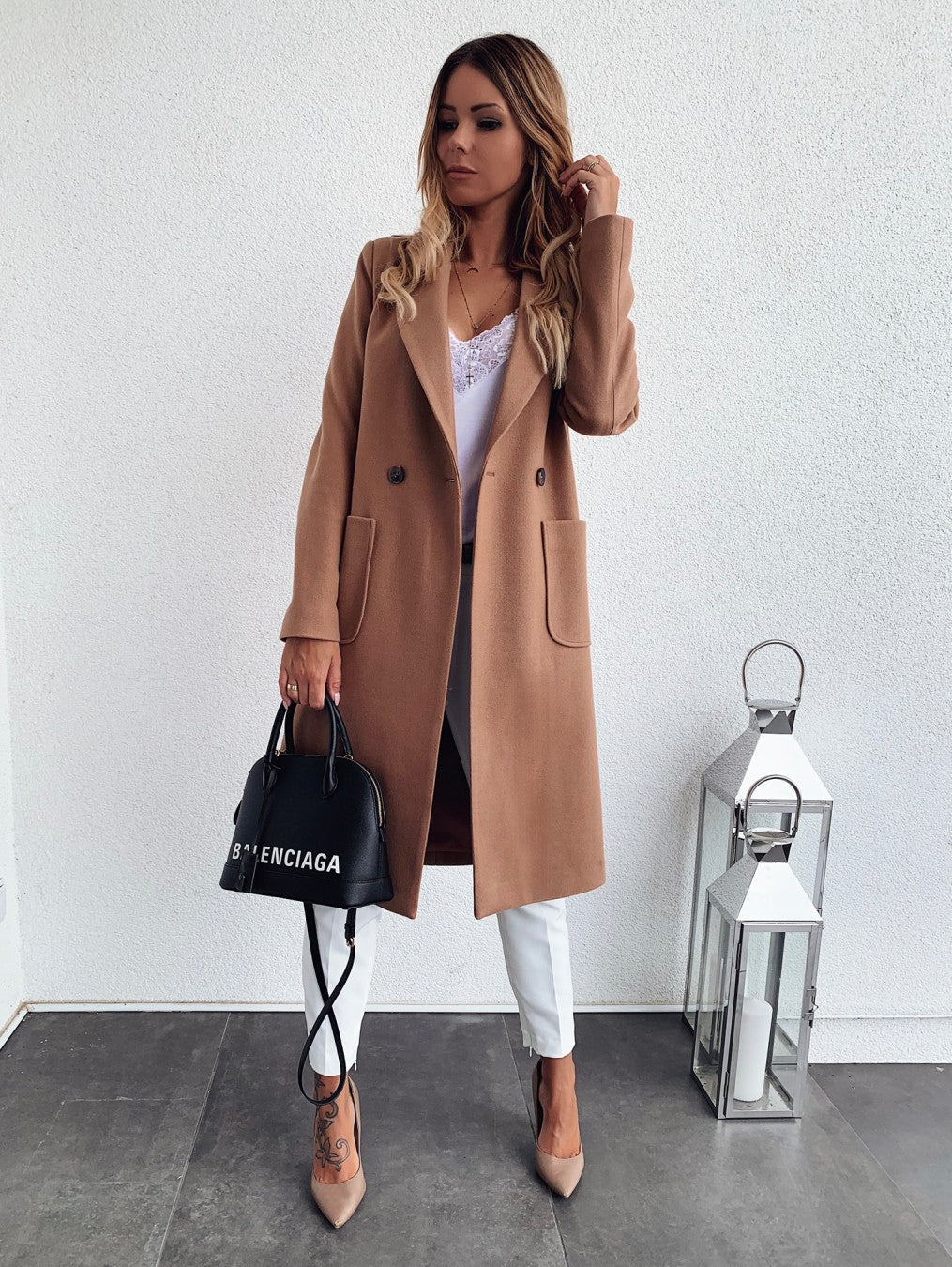 Double Pocket Woolen Long Sleeve Coat