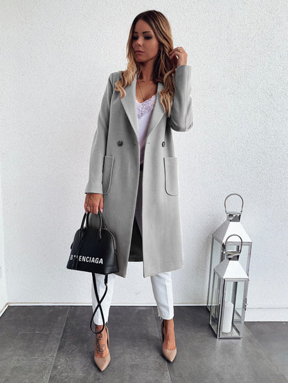 Double Pocket Woolen Long Sleeve Coat