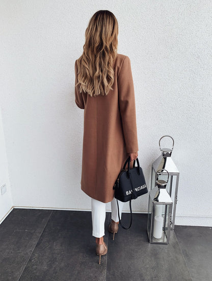 Double Pocket Woolen Long Sleeve Coat