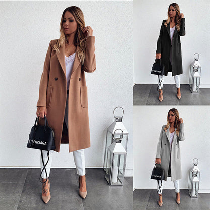Double Pocket Woolen Long Sleeve Coat