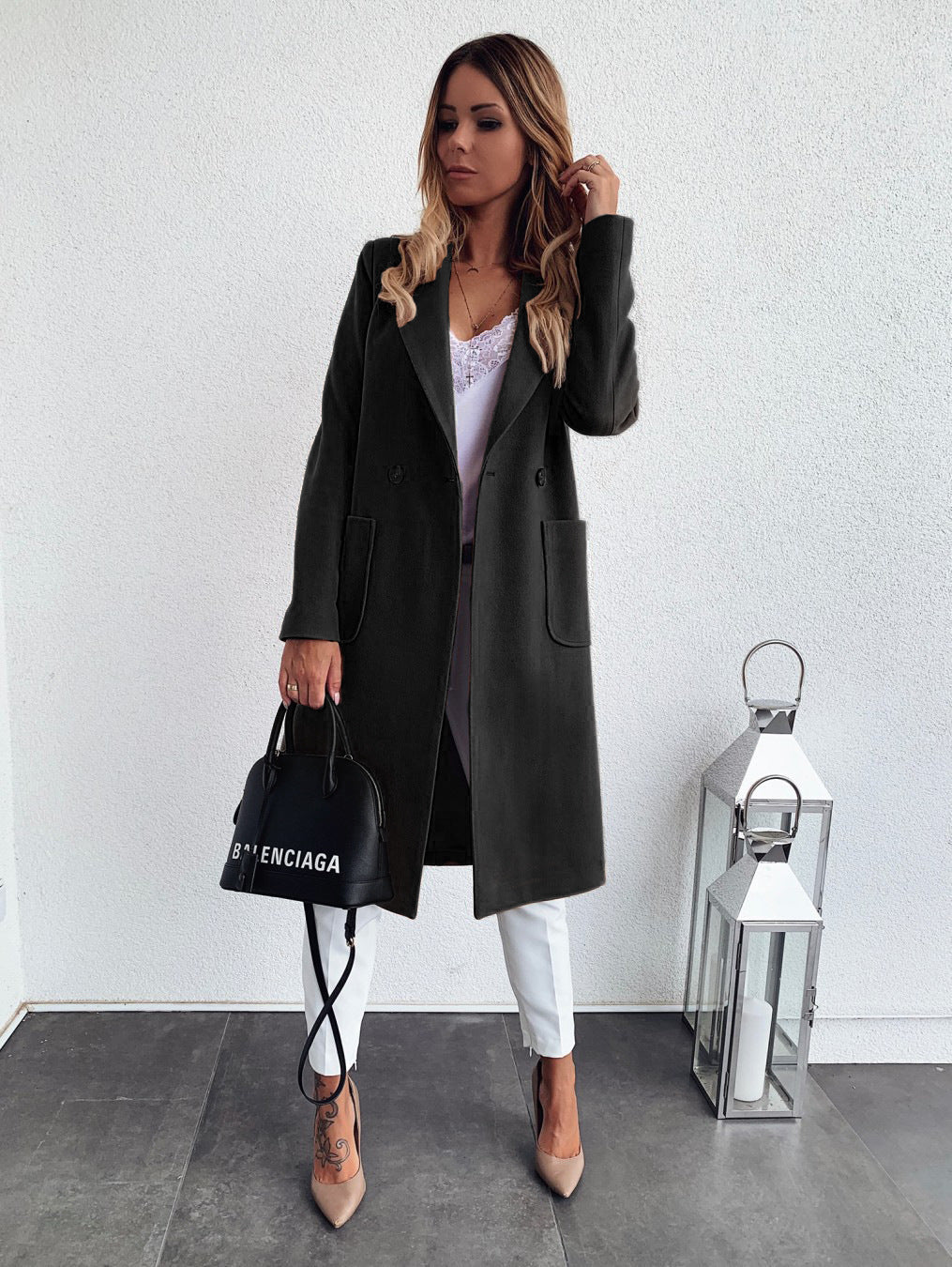 Double Pocket Woolen Long Sleeve Coat