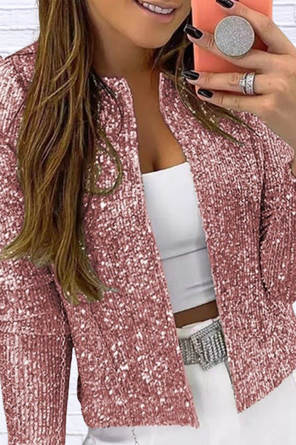 Full Size Sequin Long Sleeve Jacket Plus Size