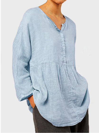 Loose V-neck Long-sleeved Shirt Top