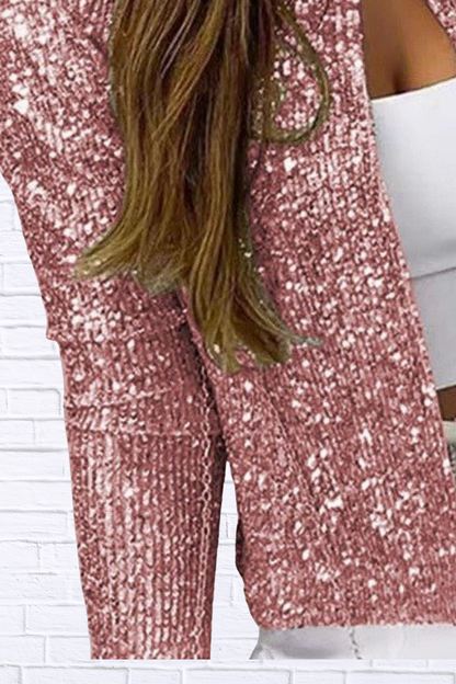 Full Size Sequin Long Sleeve Jacket Plus Size