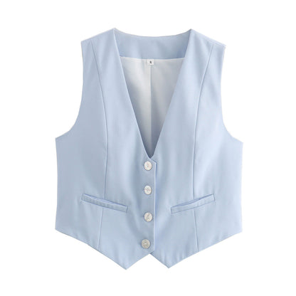 Retro Candy Color V-neck Vest Waistcoat