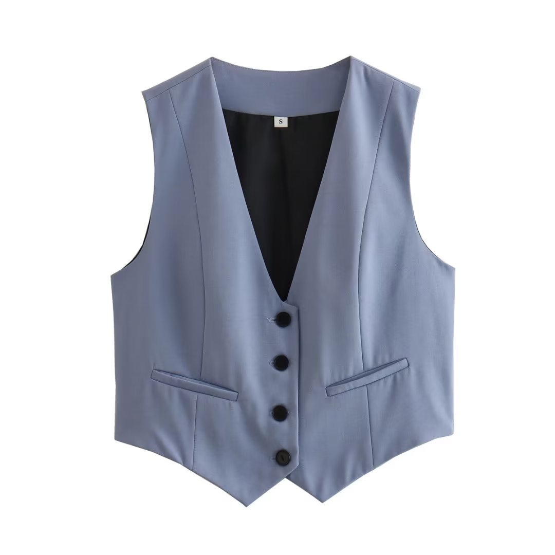 Retro Candy Color V-neck Vest Waistcoat