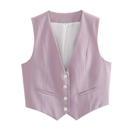 Retro Candy Color V-neck Vest Waistcoat