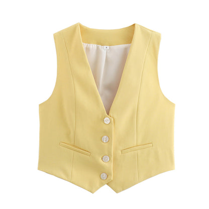 Retro Candy Color V-neck Vest Waistcoat