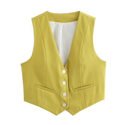 Retro Candy Color V-neck Vest Waistcoat