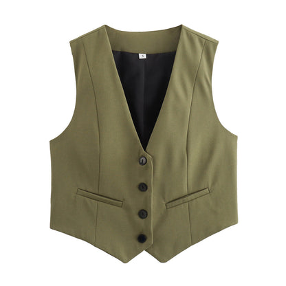 Retro Candy Color V-neck Vest Waistcoat
