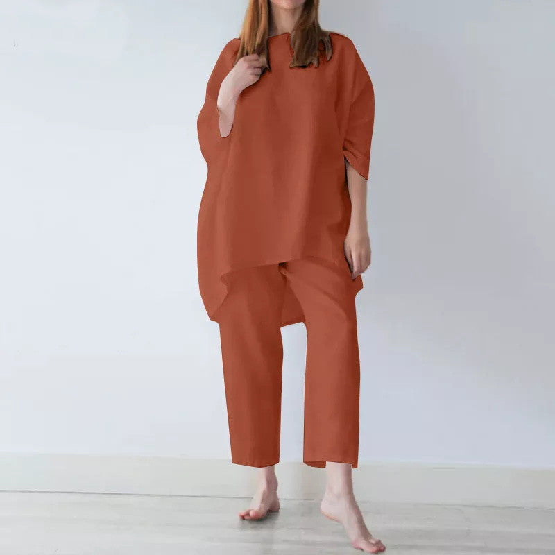 Casual Solid Color Cotton Two-pieces Suit