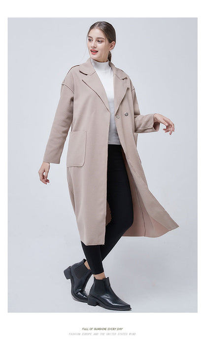 Woolen Solid Color Long Sleeve Trench Coat
