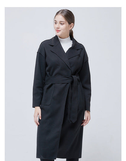 Woolen Solid Color Long Sleeve Trench Coat