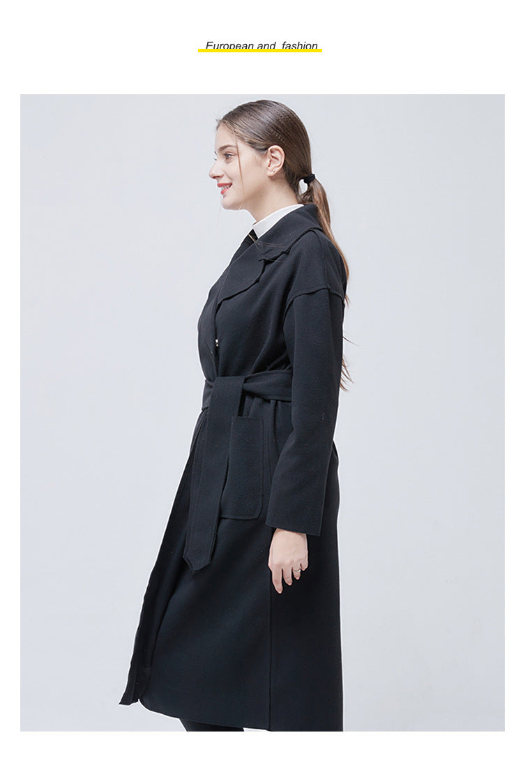 Woolen Solid Color Long Sleeve Trench Coat
