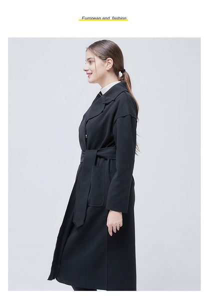 Woolen Solid Color Long Sleeve Trench Coat