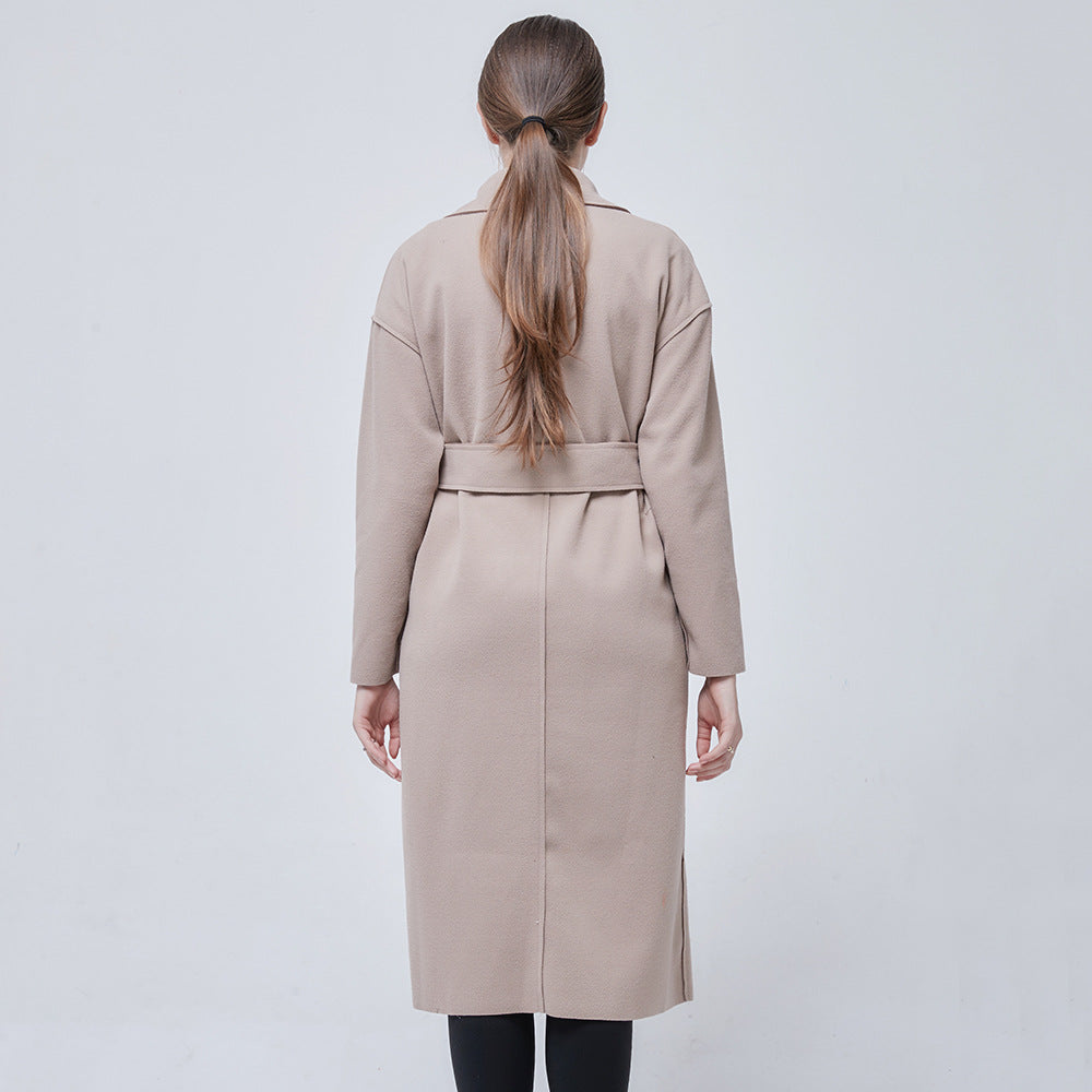 Woolen Solid Color Long Sleeve Trench Coat
